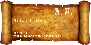 Milos Patony névjegykártya